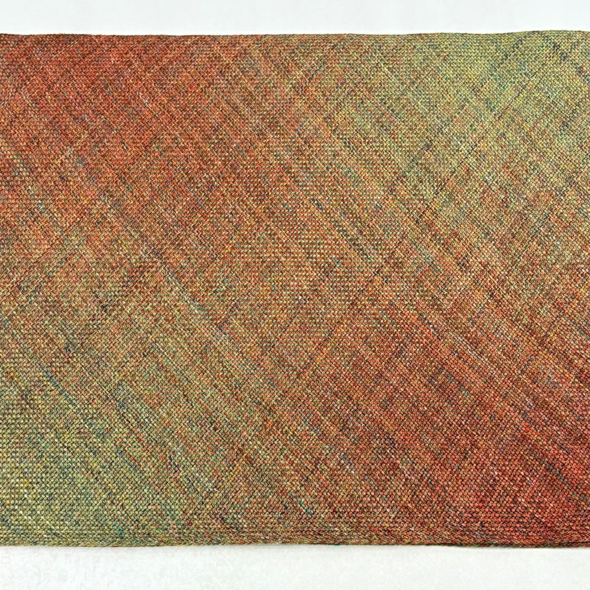 【美品】 名古屋帶 秀品級 八寸名古屋帶 松樹葉仕立 雜格紋 金絲 橙色 純蠶絲