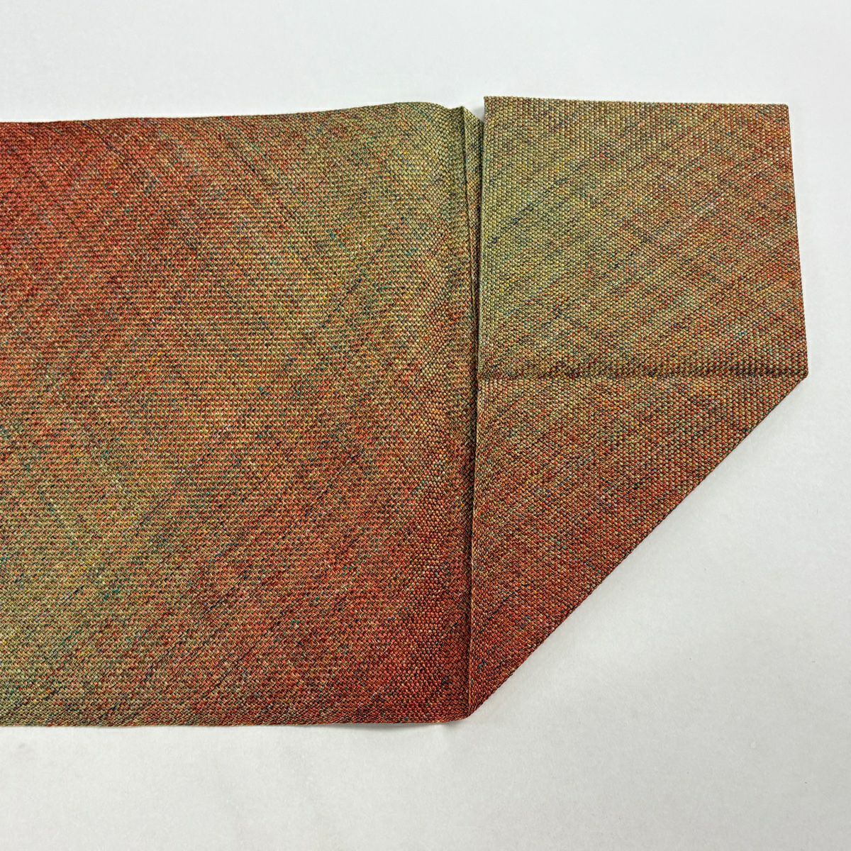 【美品】 名古屋帶 秀品級 八寸名古屋帶 松樹葉仕立 雜格紋 金絲 橙色 純蠶絲