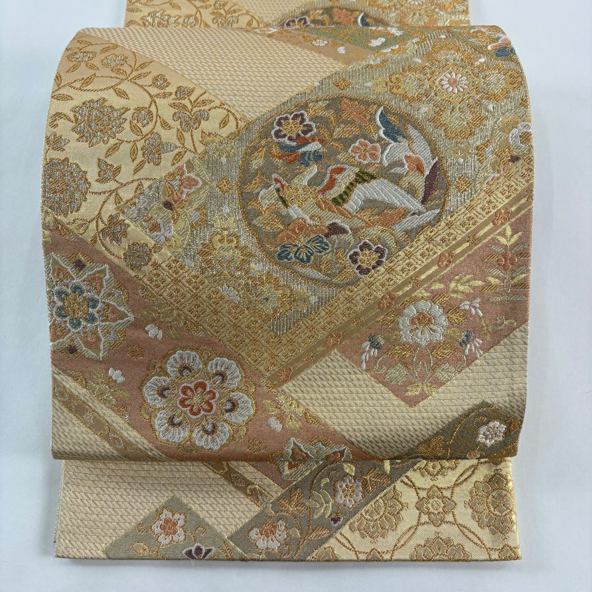 袋帶 秀品級 華紋 鳳凰 金絲 金金箔 金色 六通 純蠶絲