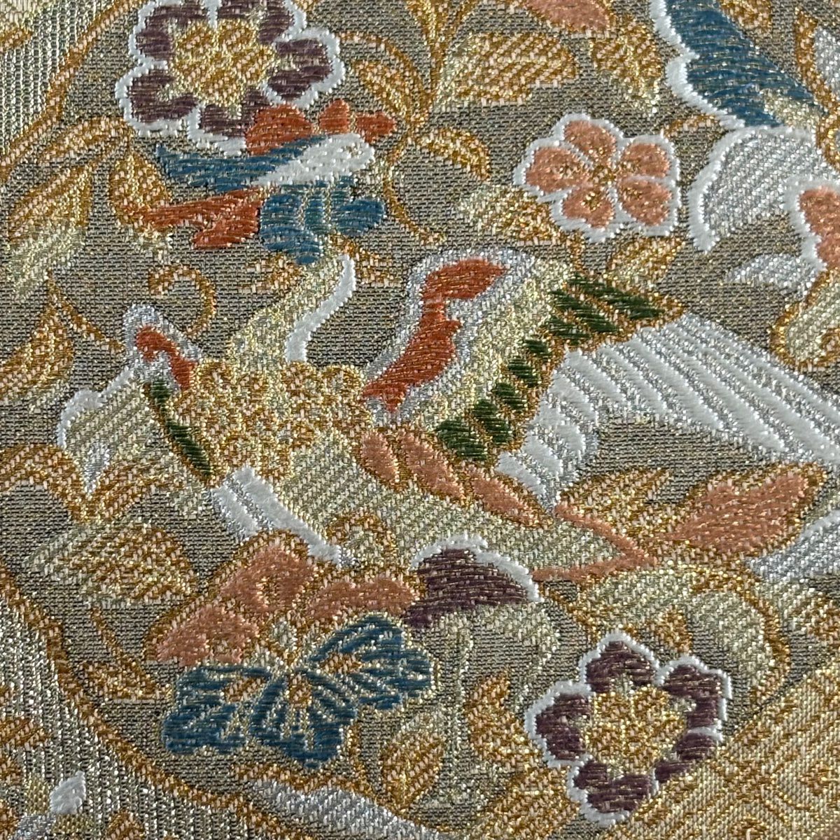 袋帶 秀品級 華紋 鳳凰 金絲 金金箔 金色 六通 純蠶絲