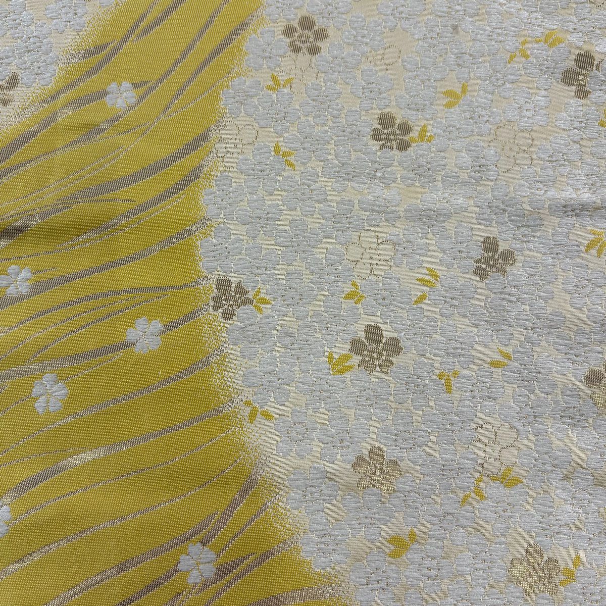 袋帶 秀品級 樱花 流水 刺繡 金金箔 黃色 六通 純蠶絲