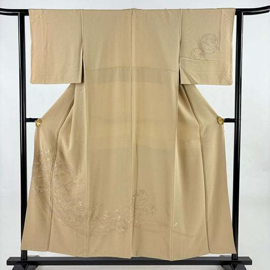 付下 身長150.5cm 袖長61.5cm S 雙層 雪輪 松樹竹子梅花 刺繡 淺茶 純蠶絲 秀品級