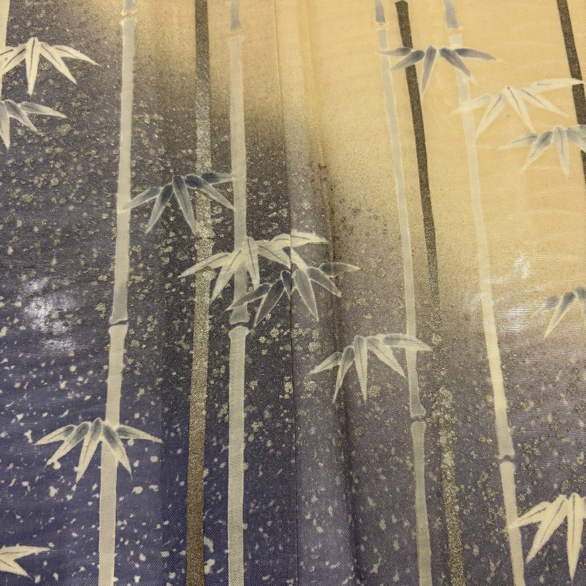 付下 身長161cm 袖長63cm S 薄物 紗 竹子 金銀彩 漸層 薄黃土 純蠶絲 優品級