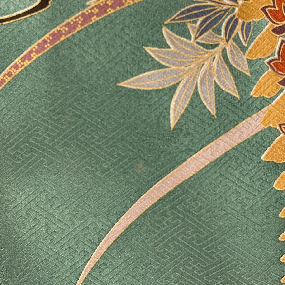 振袖禮服 身長166.5cm 袖長68.5cm L 雙層 松樹 笹 金絲 金銀彩 山吹 純蠶絲 秀品級