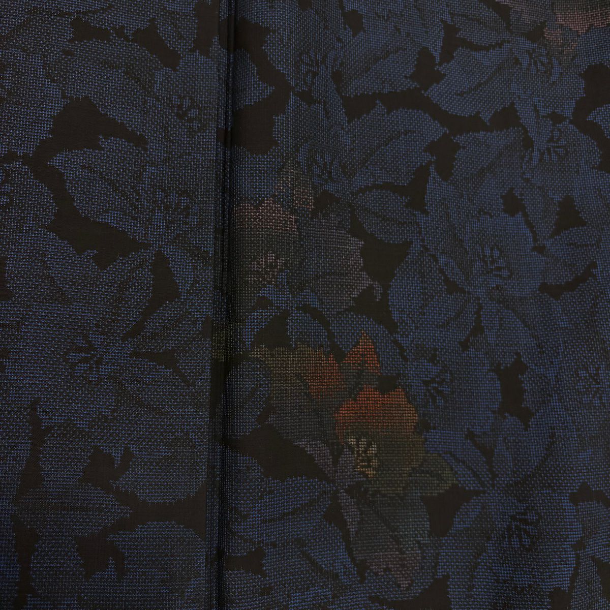 【美品】 紬織織 身長163cm 袖長65cm M 雙層 草花紋紋 深藍 純蠶絲 秀品級