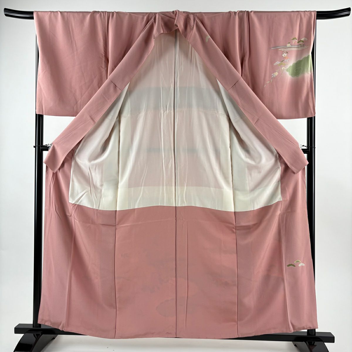 訪問服 身長159.5cm 袖長68cm L 雙層 御所車 草花紋紋 金銀彩 漸層 粉紅 純蠶絲 優品級