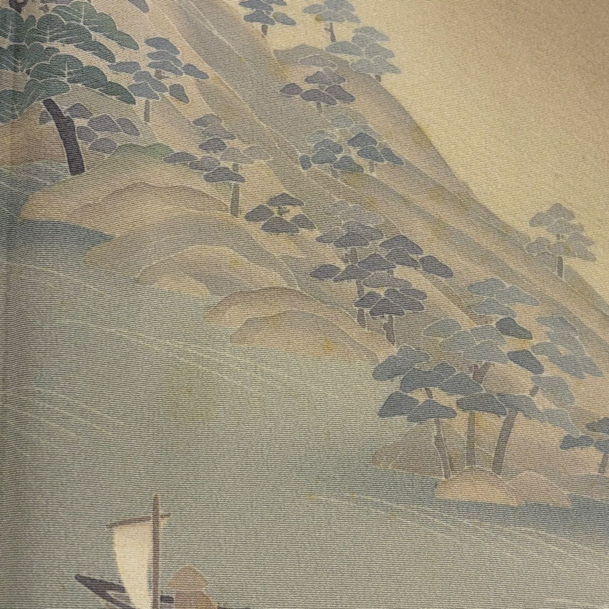 付下 身長154.5cm 袖長64cm M 單層 落款有 風景 家屋 漸層 薄茶 純蠶絲 優品級
