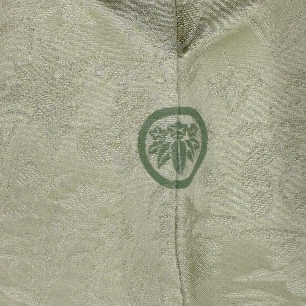 付下 身長162cm 袖長65cm M 雙層 草花紋紋 霞 金絲刺繡 抹茶 純蠶絲 秀品級 一つ紋