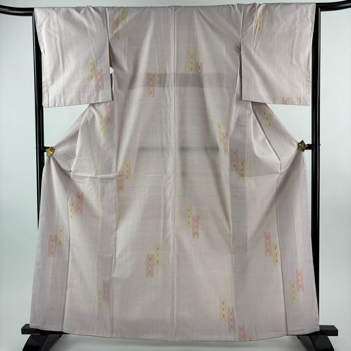 【美品】 紬織 身長164.5cm 袖長65.5cm M 雙層 垂直條紋 幾何圖案 粉紅 純蠶絲 優品級