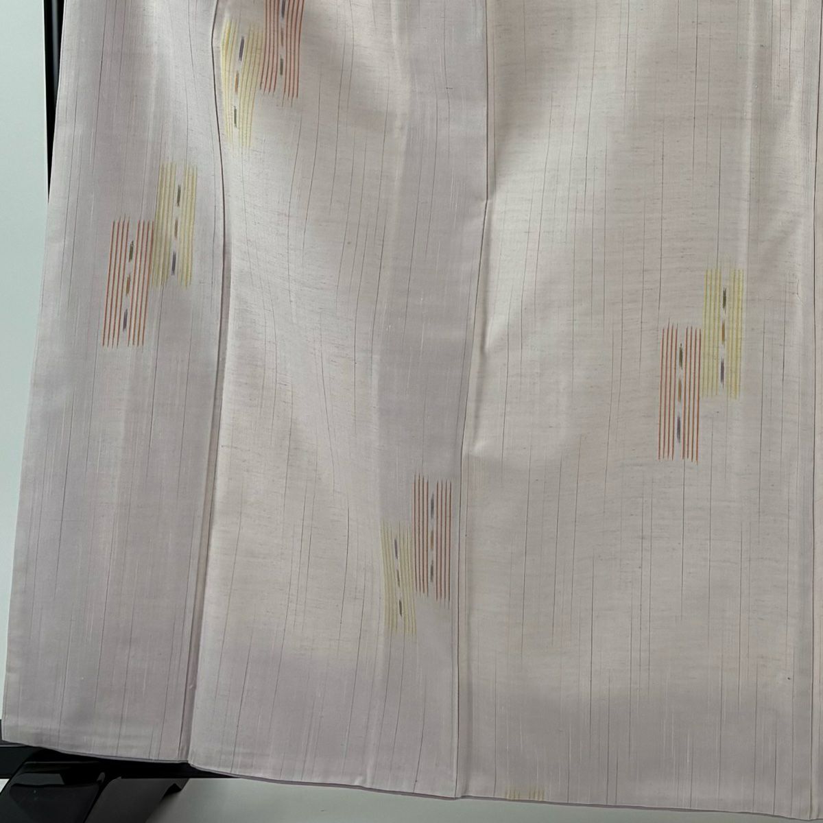 【美品】 紬織 身長164.5cm 袖長65.5cm M 雙層 垂直條紋 幾何圖案 粉紅 純蠶絲 優品級