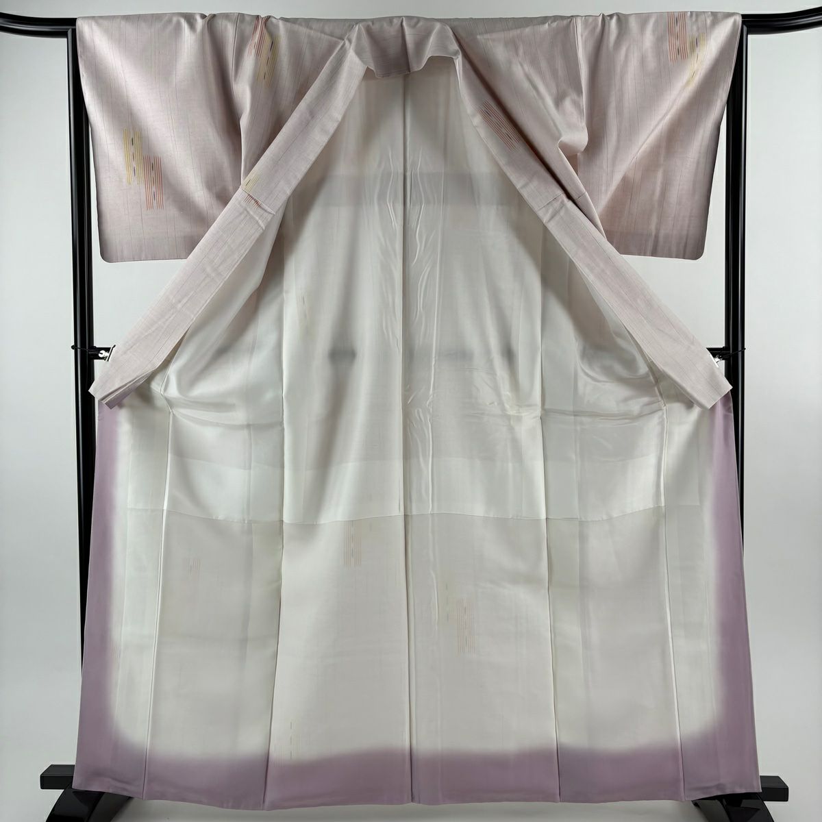 【美品】 紬織 身長164.5cm 袖長65.5cm M 雙層 垂直條紋 幾何圖案 粉紅 純蠶絲 優品級