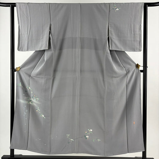 付下 身長152cm 袖長62.5cm S 雙層 落款有 椿 霞 灰 純蠶絲 秀品級