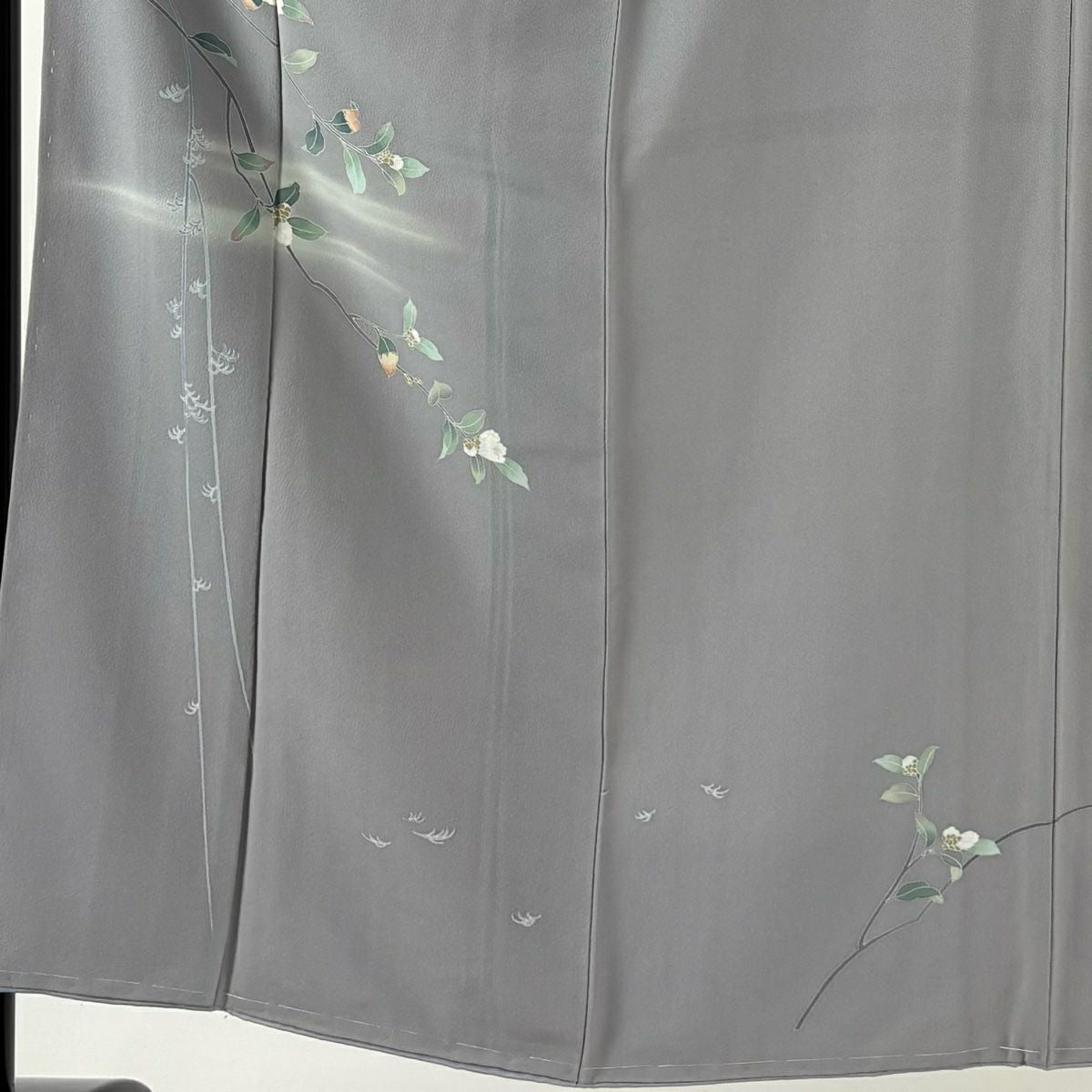 付下 身長152cm 袖長62.5cm S 雙層 落款有 椿 霞 灰 純蠶絲 秀品級