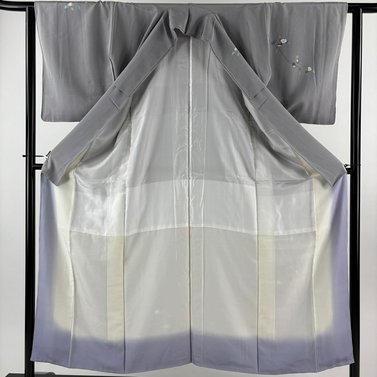 付下 身長152cm 袖長62.5cm S 雙層 落款有 椿 霞 灰 純蠶絲 秀品級