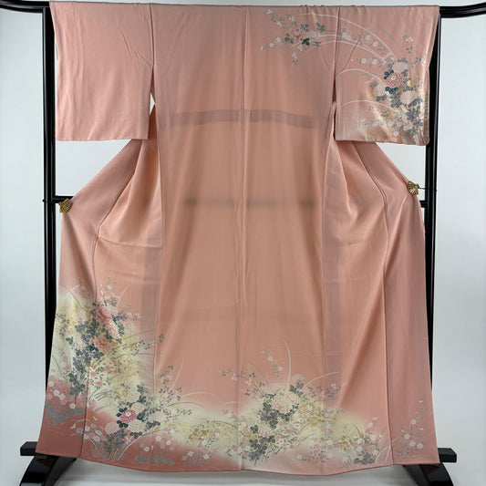 訪問服 身長162.5cm 袖長65cm M 雙層 草花紋紋 金銀彩 漸層 粉色 純蠶絲 優品級