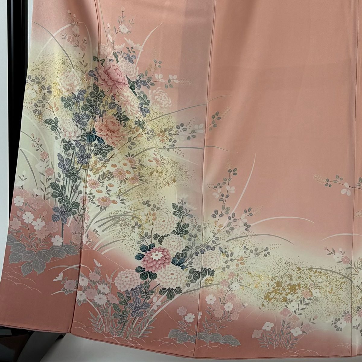 訪問服 身長162.5cm 袖長65cm M 雙層 草花紋紋 金銀彩 漸層 粉色 純蠶絲 優品級