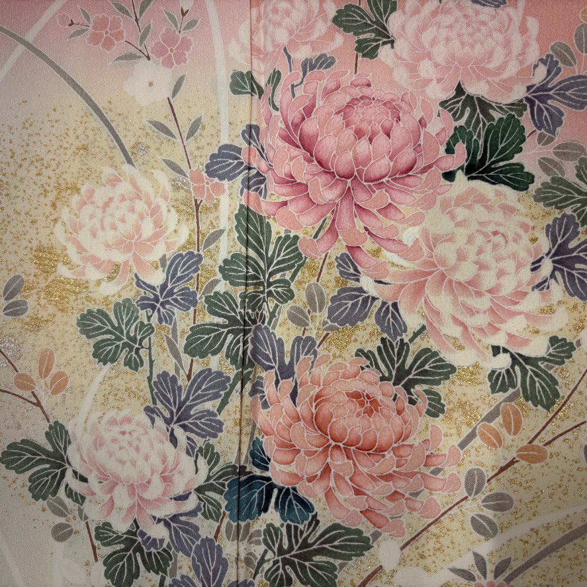 訪問服 身長162.5cm 袖長65cm M 雙層 草花紋紋 金銀彩 漸層 粉色 純蠶絲 優品級