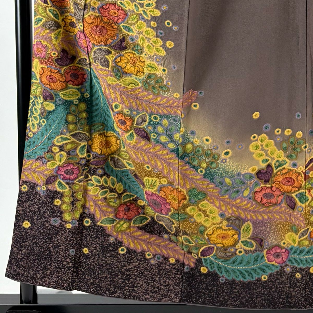 訪問服 身長157cm 袖長65cm M 雙層 辻花染圖案 漸層 絞染 灰茶 純蠶絲 優品級