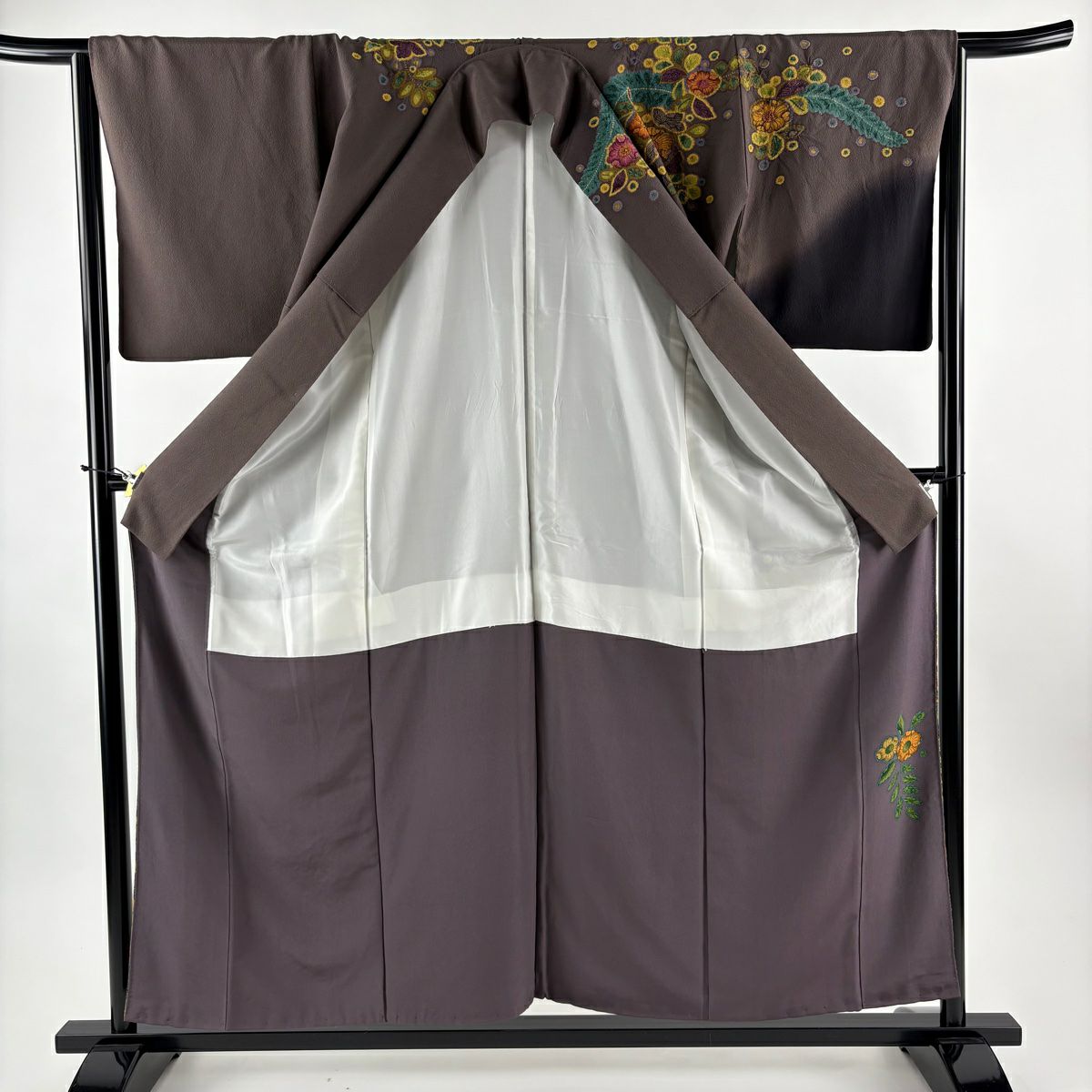 訪問服 身長157cm 袖長65cm M 雙層 辻花染圖案 漸層 絞染 灰茶 純蠶絲 優品級