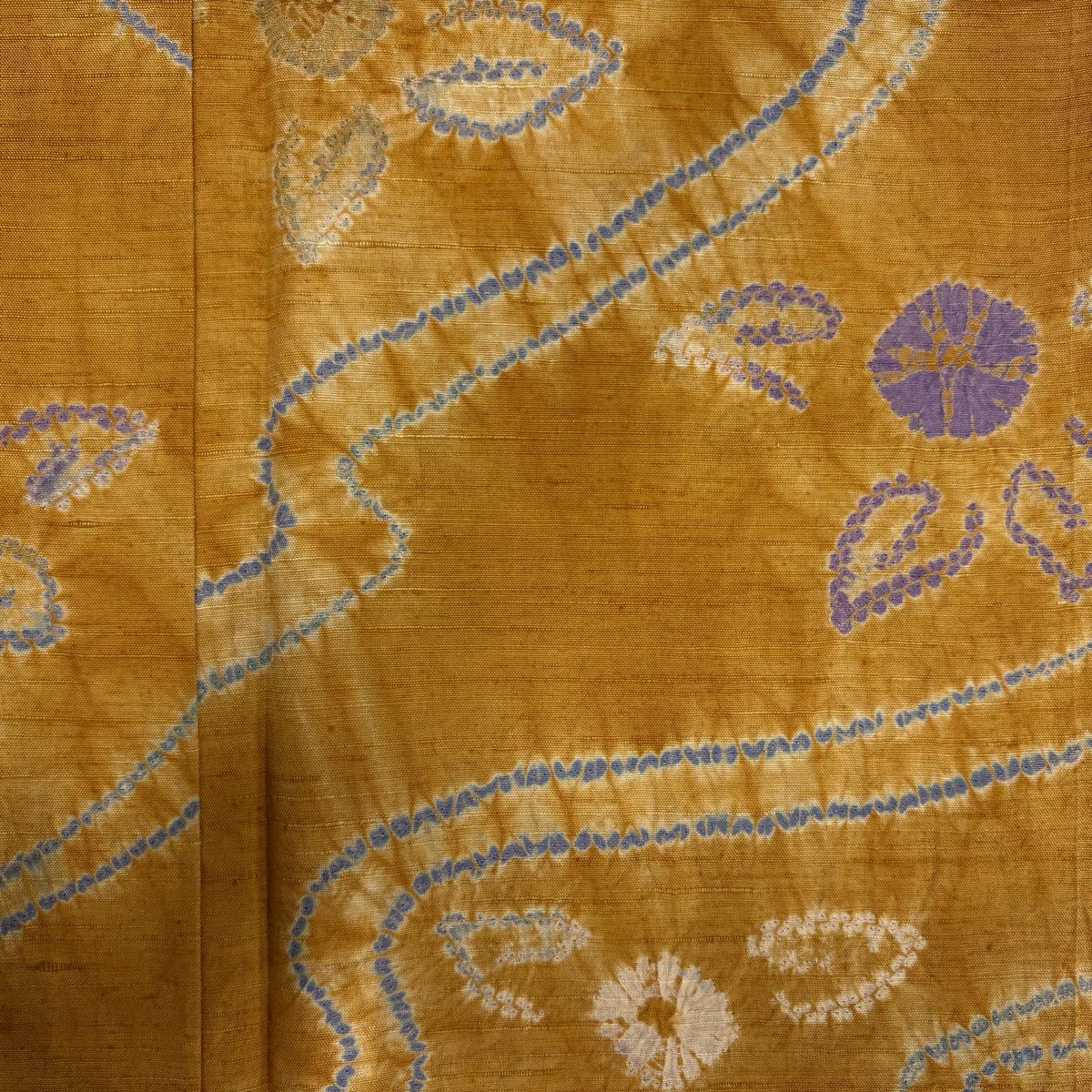 【美品】 小紋 身長154.5cm 袖長66cm M 雙層 紬織織 草花紋紋 流水 絞染 山吹 純蠶絲 秀品級
