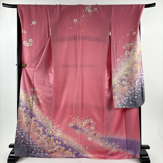 【美品】振袖禮服 身長171.5cm 袖長70cm L 雙層櫻花瓣金銀彩漸層粉色純蠶絲 優品級
