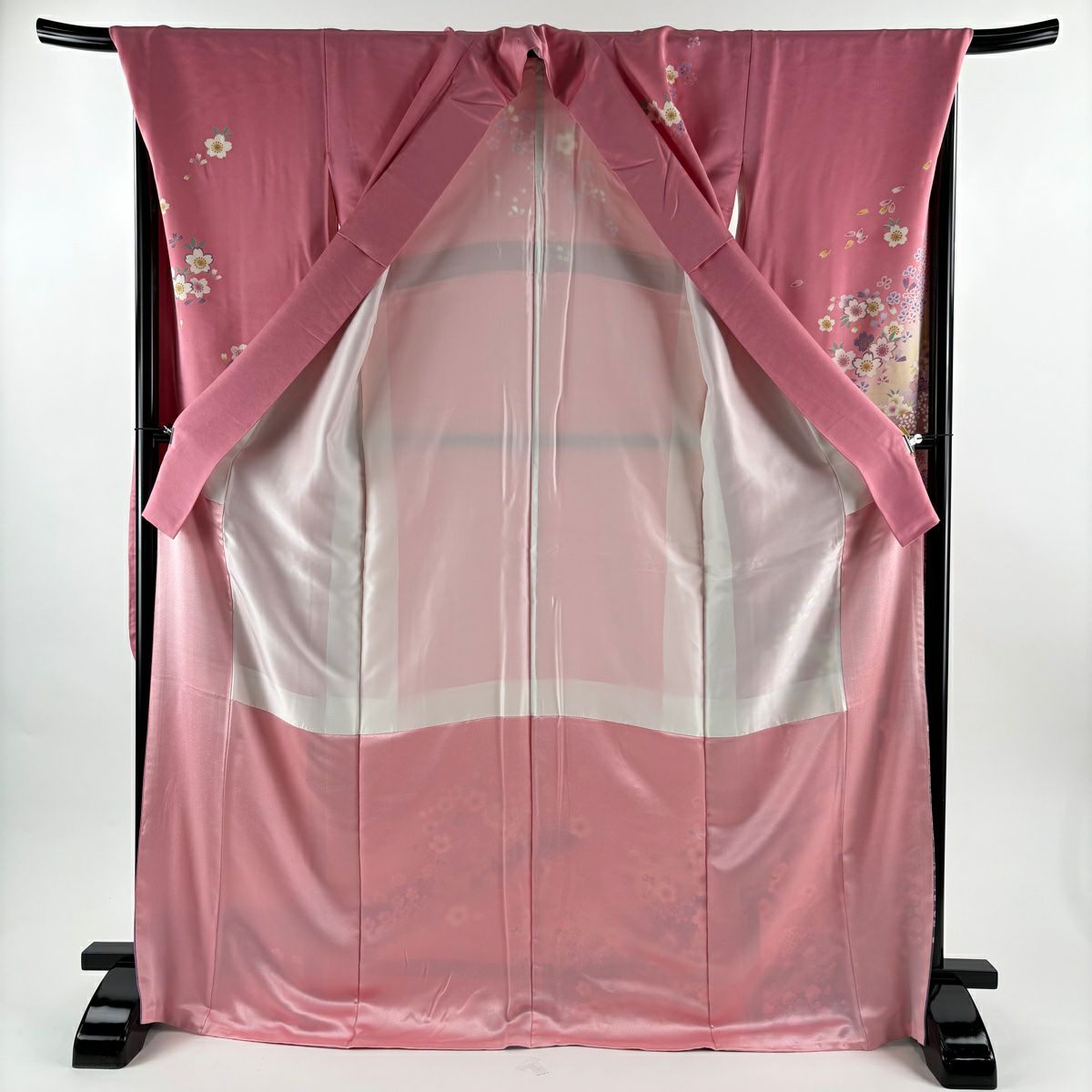 【美品】振袖禮服 身長171.5cm 袖長70cm L 雙層櫻花瓣金銀彩漸層粉色純蠶絲 優品級