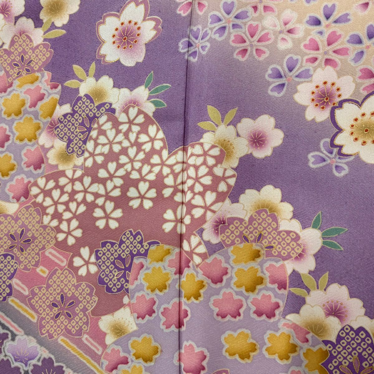 【美品】振袖禮服 身長171.5cm 袖長70cm L 雙層櫻花瓣金銀彩漸層粉色純蠶絲 優品級