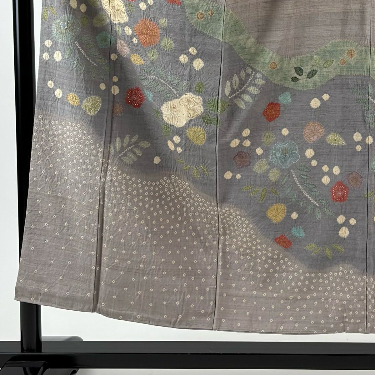 訪問服 身長153.5cm 袖長62.5cm S 雙層 紬織織 草花紋紋 霞 金銀彩 絞染 灰紫 純蠶絲 秀品級