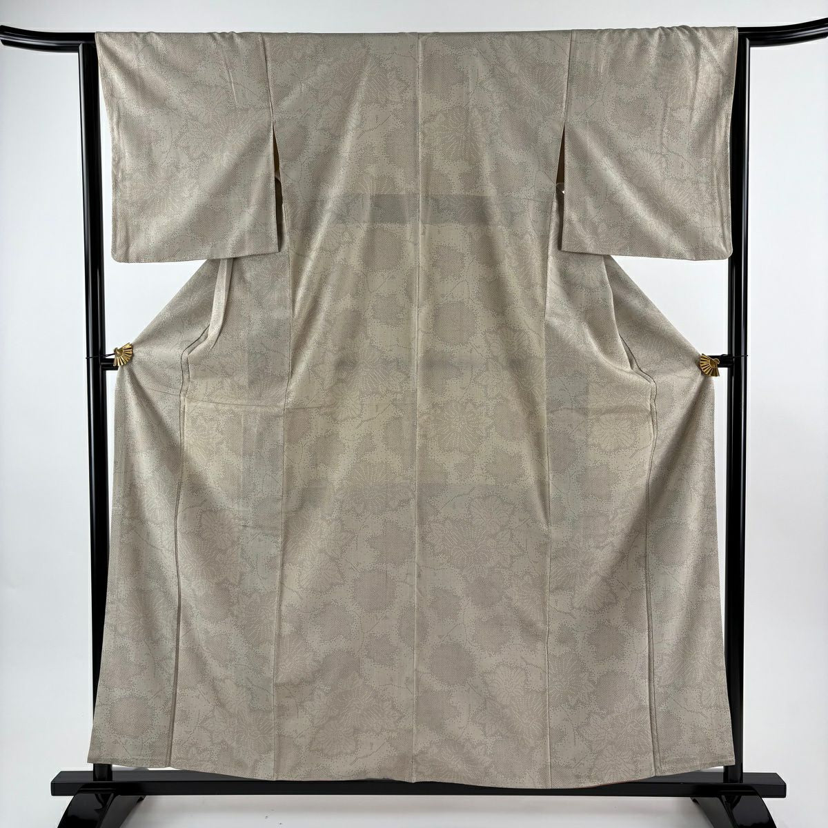 【美品】 紬織織 身長159.5cm 袖長63cm S 雙層 草花紋紋 楓 灰茶 純蠶絲 秀品級