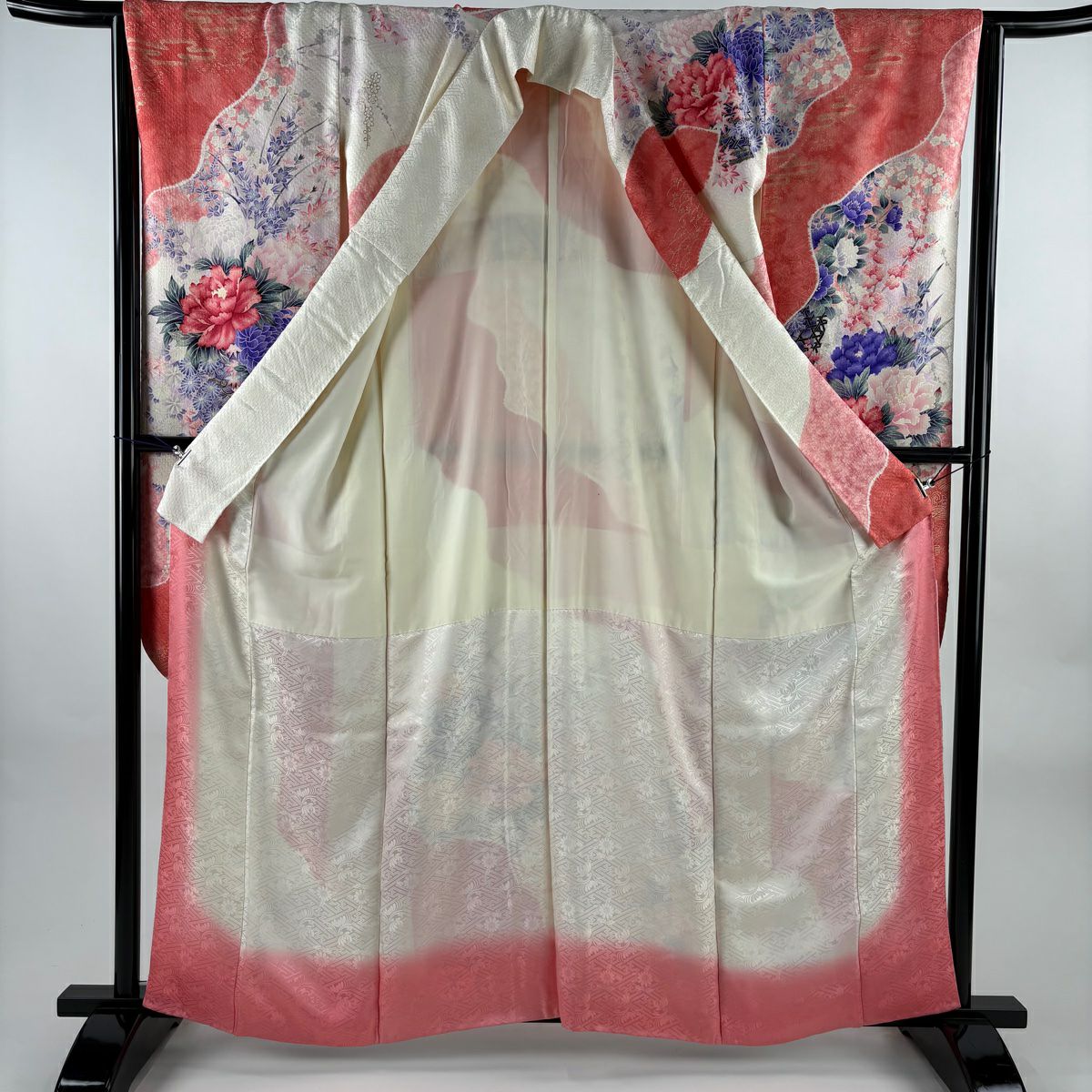 振袖禮服 身長160cm 袖長65cm M 雙層 花籠 波 銀糸 金銀彩 粉紅 純蠶絲 秀品級