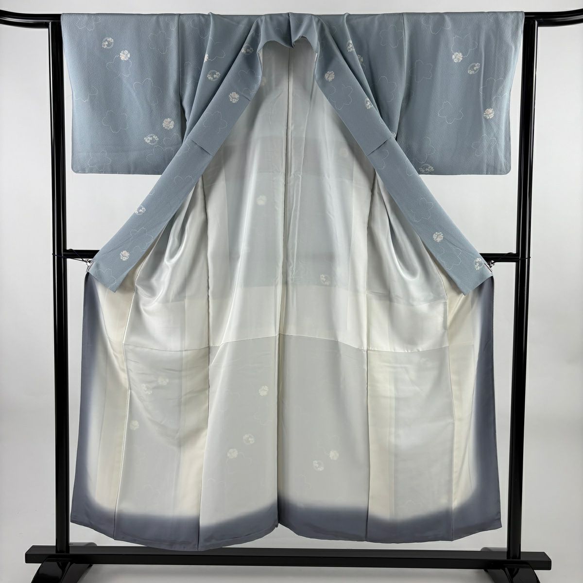 小紋 身長152.5cm 袖長62.5cm S 雙層 樱花 葡萄 水色 純蠶絲 秀品級