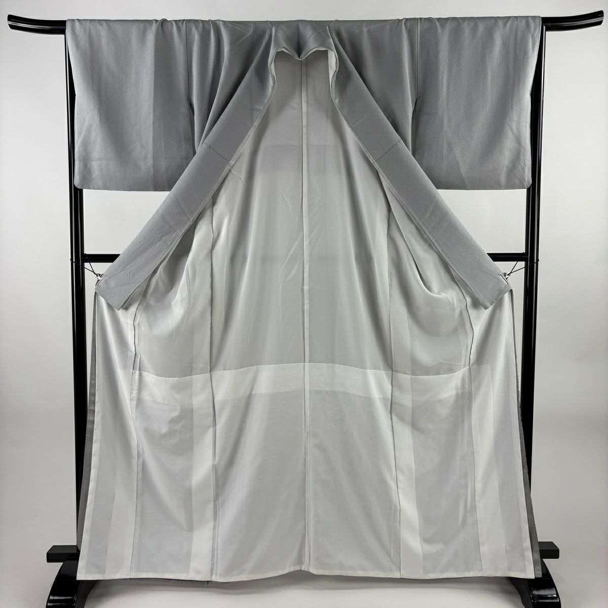 灰色留袖禮服 身長163.5cm 袖長67cm M 雙層 建物 松樹竹子梅花 金絲 金銀彩 純蠶絲 秀品級 一個紋