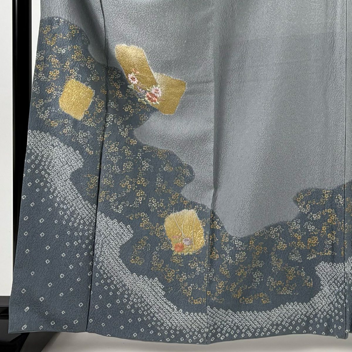 付下 身長163cm 袖長69cm L 雙層 花丸紋 霞 金銀彩 刺繡 灰 純蠶絲 秀品級
