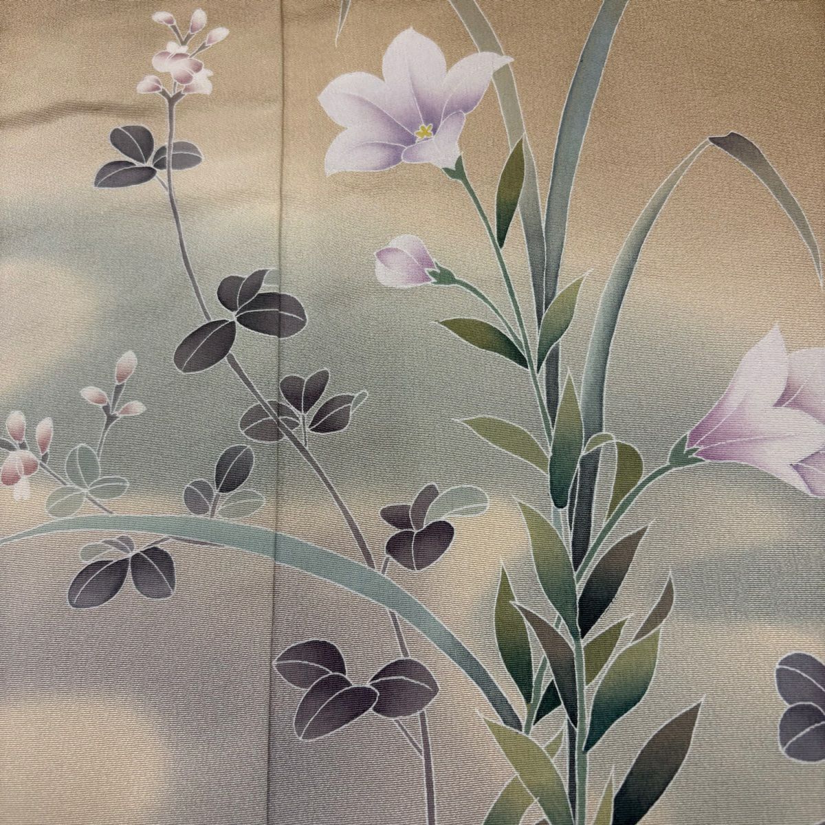 色留袖禮服 身長161cm 袖長62.5cm S 雙層 落款 草花紋紋 霞暈染 淺茶 純蠶絲 秀品級 一個紋