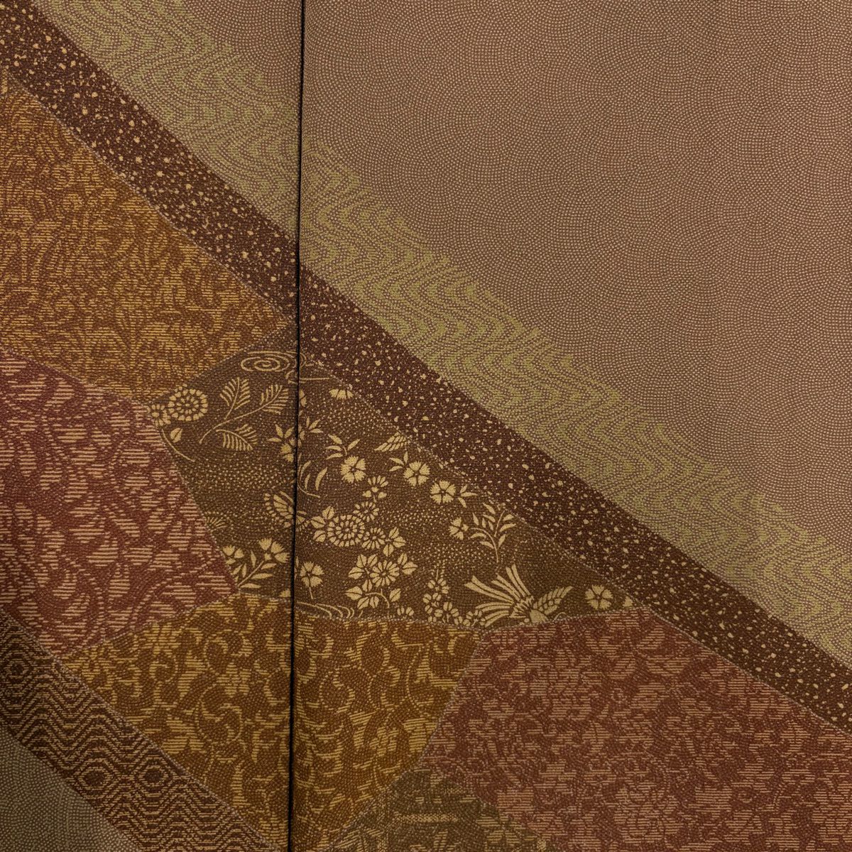 付下 身長160.5cm 袖長67cm M 雙層 花唐草紋 鮫文 茶 純蠶絲 秀品級