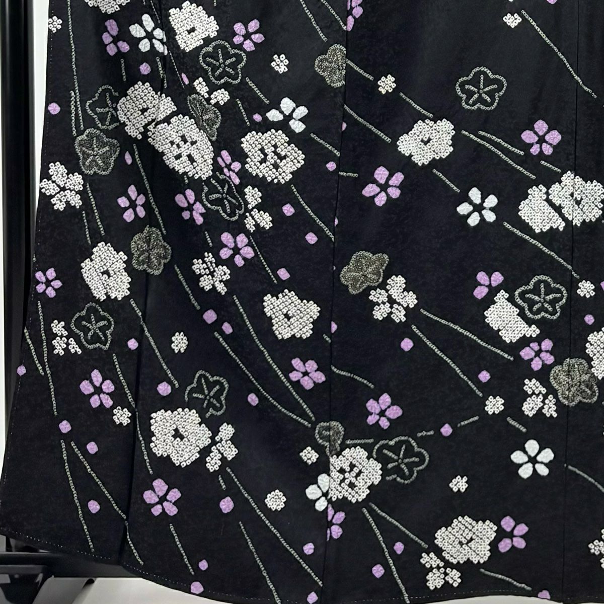訪問服 身長161cm 袖長64.5cm M 雙層 梅花 絞染 金彩裝飾 黑 純蠶絲 秀品級