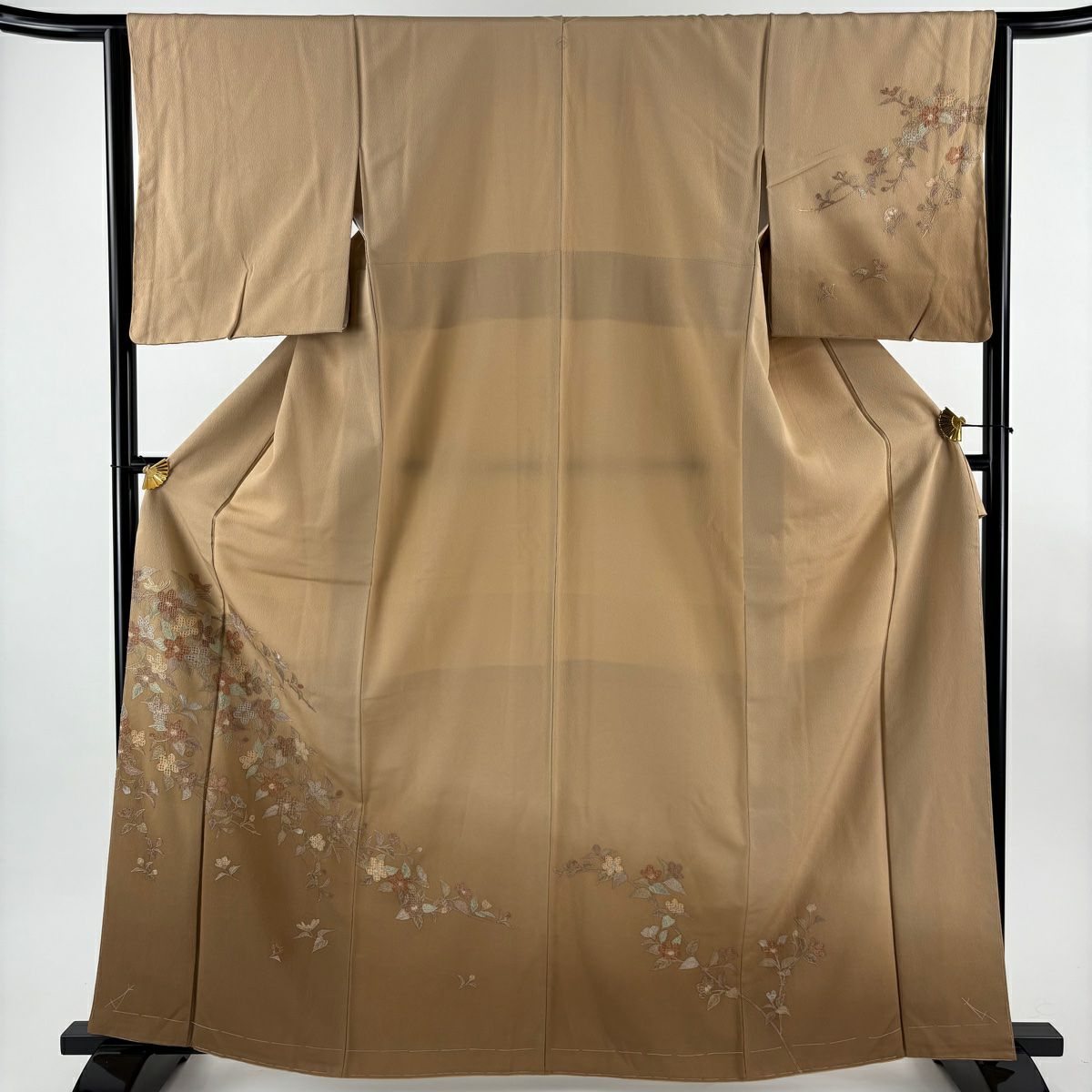 訪問服 身長163.5cm 袖長64.5cm M 雙層 枝花刺繡 漸層 淺茶 純蠶絲 優品級 一個紋