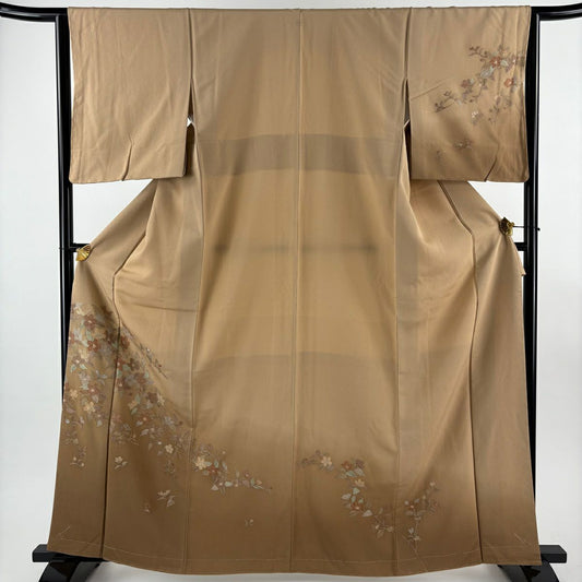 訪問服 身長163.5cm 袖長64.5cm M 雙層 枝花刺繡 漸層 淺茶 純蠶絲 優品級 一個紋