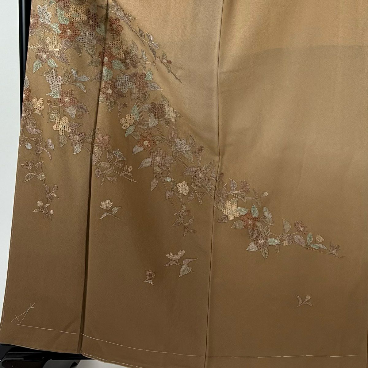 訪問服 身長163.5cm 袖長64.5cm M 雙層 枝花刺繡 漸層 淺茶 純蠶絲 優品級 一個紋