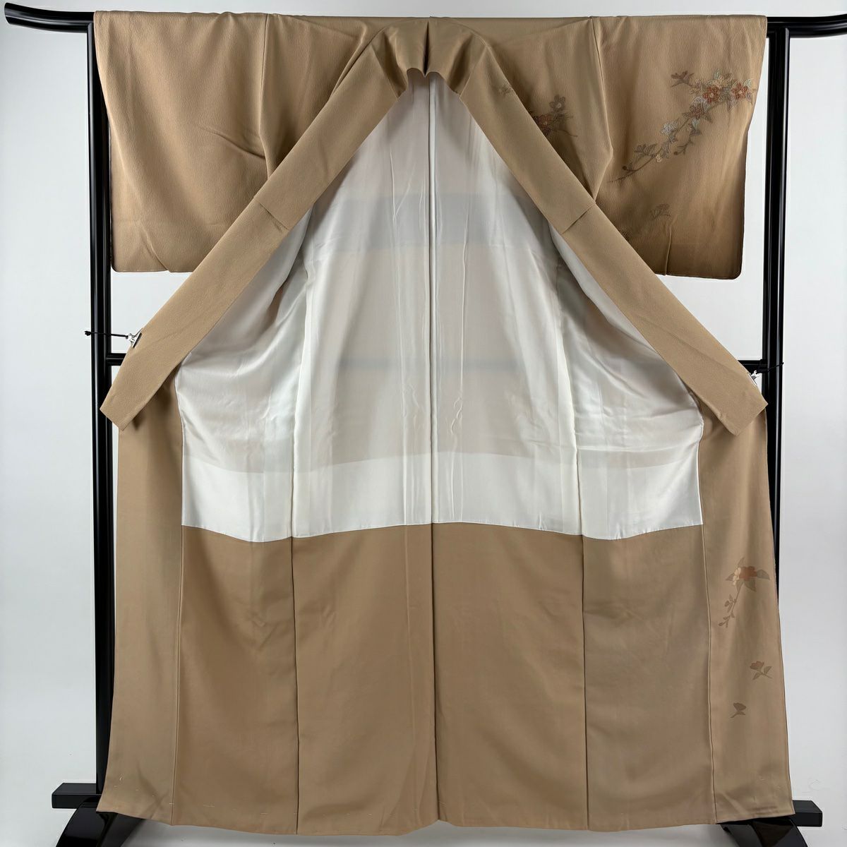 訪問服 身長163.5cm 袖長64.5cm M 雙層 枝花刺繡 漸層 淺茶 純蠶絲 優品級 一個紋
