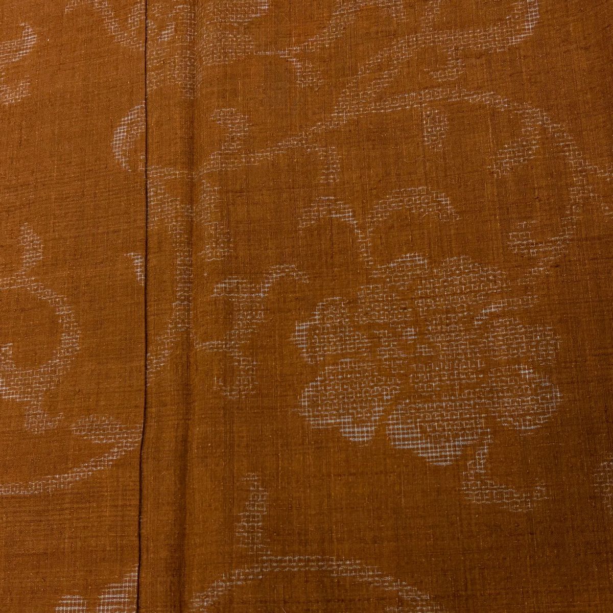 【美品】 紬織 身長162cm 袖長64cm M 雙層 巴比領 花唐草紋 龜甲絣 山吹茶 純蠶絲 優品級