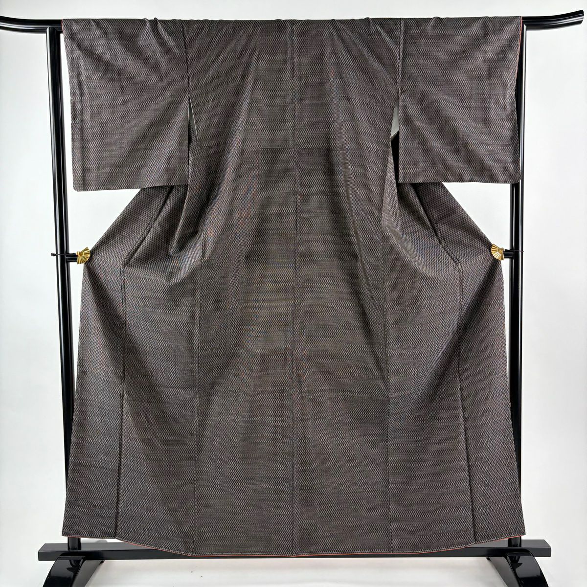【美品】 紬織 身長159.5cm 袖長65cm M 雙層 證書齊全 幾何圖案 焦茶 純蠶絲 優品級
