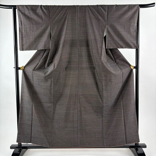 【美品】 紬織 身長159.5cm 袖長65cm M 雙層 證書齊全 幾何圖案 焦茶 純蠶絲 優品級