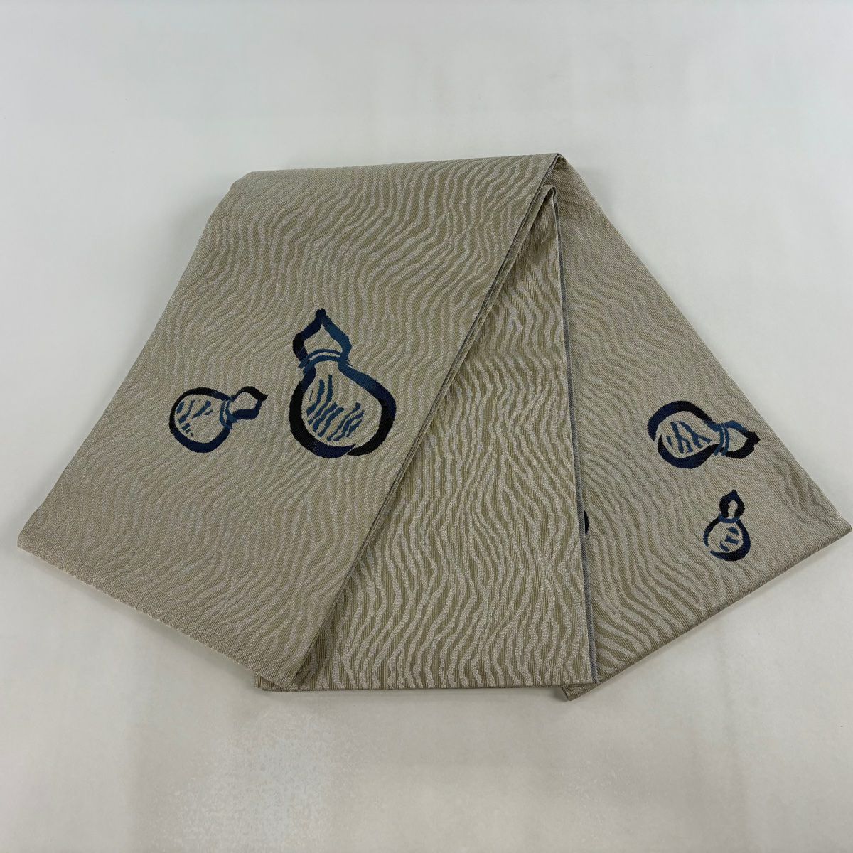 袋帶 名品級 瓢箪 銀線 灰茶 大鼓圖案 純蠶絲