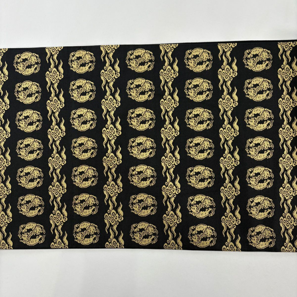 袋帶 名品級 動物 霊芝雲 黑 全通 純蠶絲