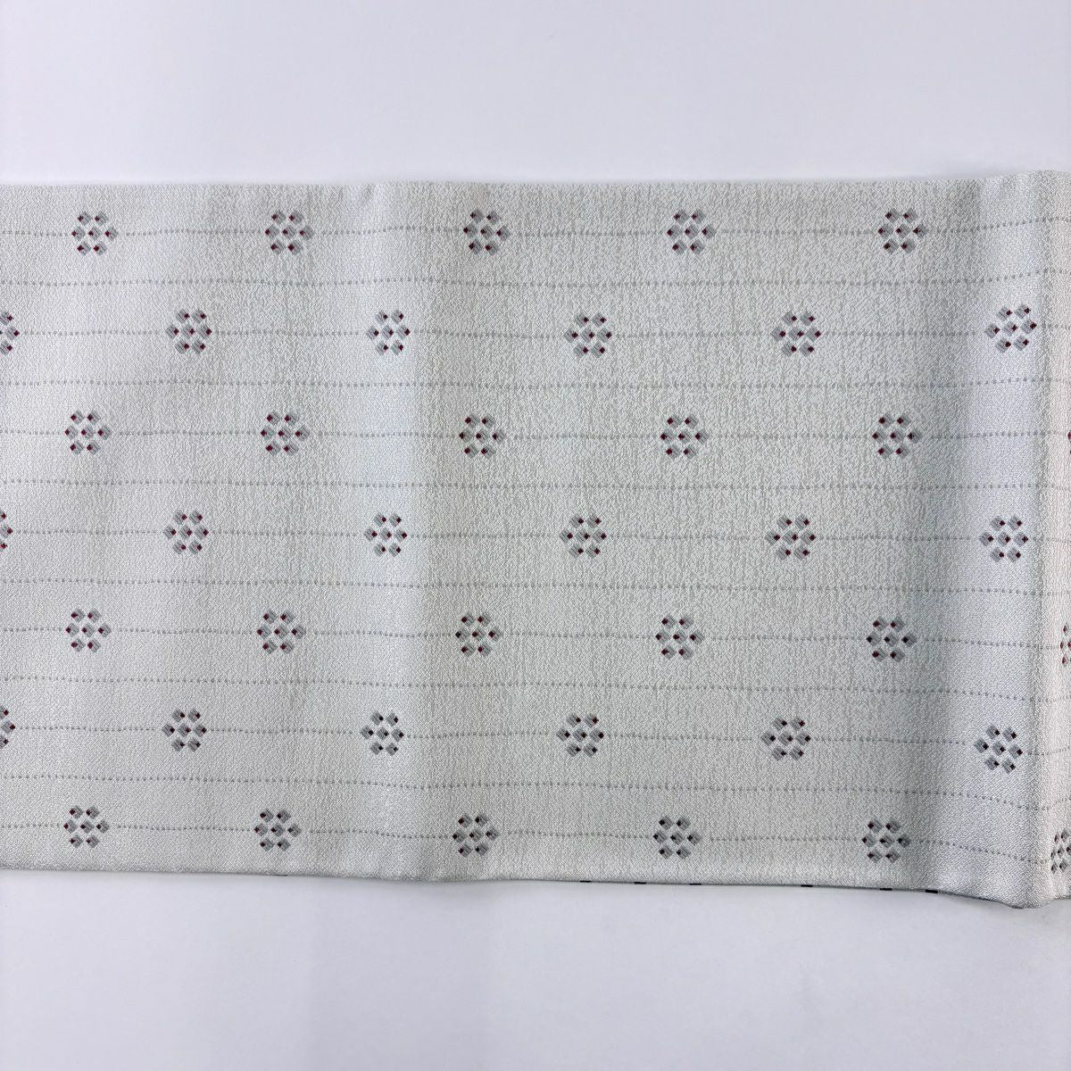 【美品】 袋帶 名品級 縞 幾何圖案 灰白 全通 純蠶絲