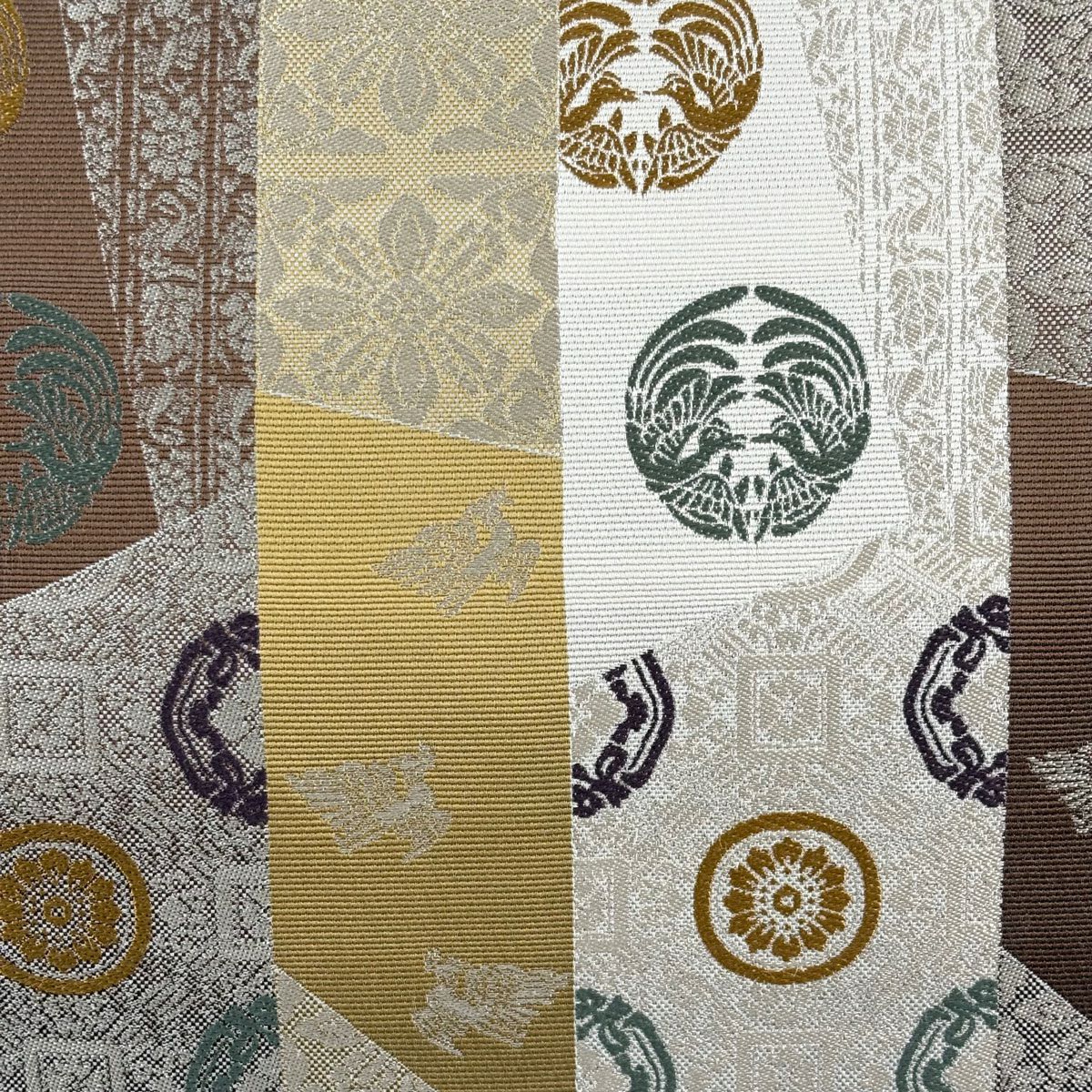 袋帶 名品級 圓紋 鳥 米色 全通 純蠶絲