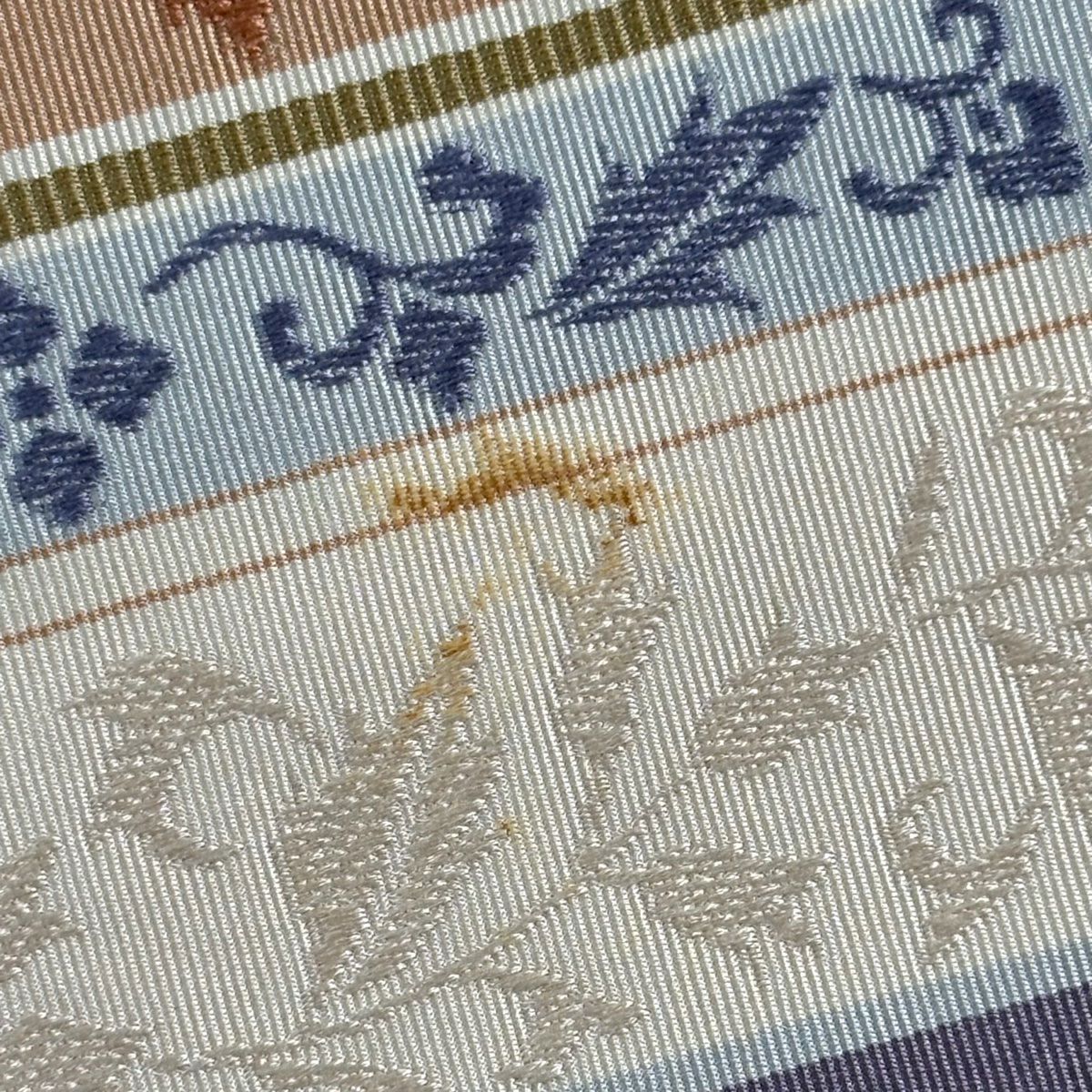 袋帶 名品級 條紋 草花紋 淺駝 全通 純蠶絲
