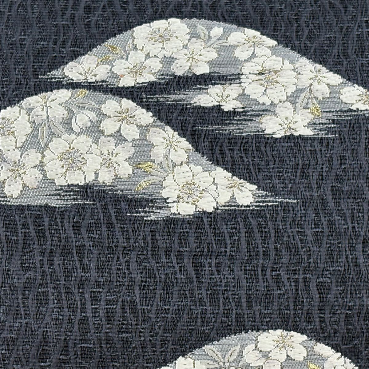 袋帶 名品級 證書齊全 櫻花 山刺繡 金金箔 灰色 六通 純蠶絲