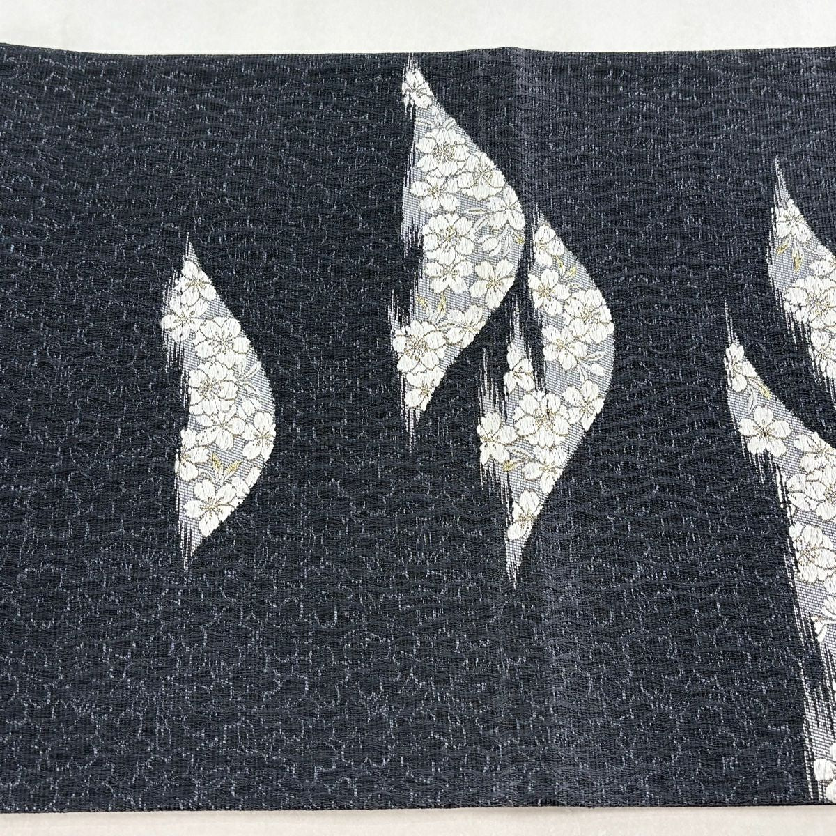 袋帶 名品級 證書齊全 櫻花 山刺繡 金金箔 灰色 六通 純蠶絲
